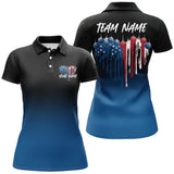 Maxcorners Custom Blue Patriotic Heart Pickleball Polo Shirts For Men, US Flag Pickleball Team Shirt
