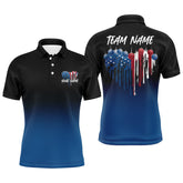 Maxcorners Custom Blue Patriotic Heart Pickleball Polo Shirts For Men, US Flag Pickleball Team Shirt