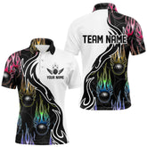 Maxcorners Colorful Rainbow Flame Ball Custom Bowling Team Men Polo Shirts, Fire Bowling League Shirt LM113