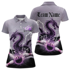 Maxcorners Custom Purple Thunder Lightning Dragon Bowling Polo Shirts For Men, Bowling Team Uniform