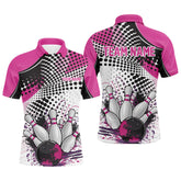 Maxcorners Bowling Ball And Pins Pink League Customized Name, Team Anme 3D Polo Shirt