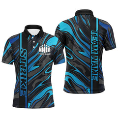 Maxcorners Custom Blue Camo Strike Bowling Polo Shirts For Men, Striking Bowling Team Uniform