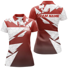 Maxcorners Custom White And Red Bowling Polo Shirts For Men, Bowling League Shirt