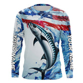 Maxcorners Custom Water American Flag King Mackerel Long Sleeve Fishing Shirts, Kingfish Team Fishing Jerseys LM0501