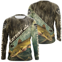 Maxcorners Grass Camo Custom Catfish Fishing Long Sleeve Tournament UV Protection Fishing Shirts LM0607