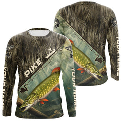 Maxcorners Grass Camo Custom Pike Fishing Long Sleeve Tournament UV Protection Fishing Shirts LM0607