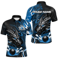 Maxcorners Custom Black And Blue Flame Dragon Bowling Jerseys, Dragon Bowling Team Men Polo Shirts LM193