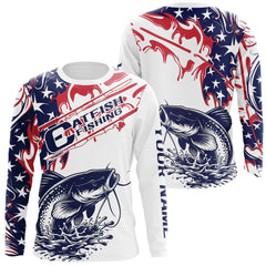Maxcorners Custom American Flag Catfish Long Sleeve Fishing Shirts, Patriotic Catfish Fishing Jerseys LM0607