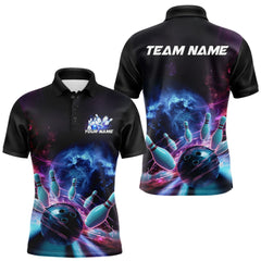 Maxcorners Custom Galaxy Bowling Men Polo Shirts, Holographic Bowling Jersey Bowling League Shirts LM2509