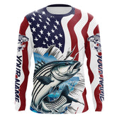 Maxcorners Custom American Flag Striped Bass Long Sleeve Fishing Shirts, Patriotic Striper Fishing Jerseys LM0501