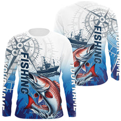 Maxcorners Custom Redfish Puppy Drum Fishing Saltwater Long Sleeve Performance Shirt LM0607