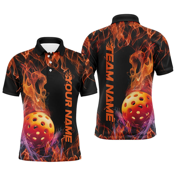 Maxcorners Custom Flame Pickleball Polo Shirts For Men, Fire Pickleball Jerseys