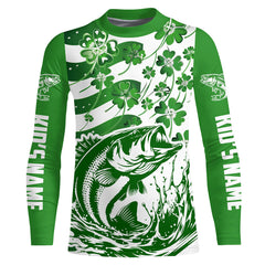 Maxcorners Custom St Patrick'S Day American Flag Bass Fishing Shirts, Shamrock Flag Bass Fishing Jerseys LM0501