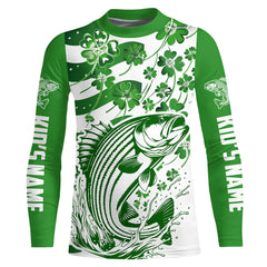 Maxcorners Custom St Patrick'S Day American Flag Striped Bass Fishing Shirts, Patriotic Striper Fishing Jerseys LM0501