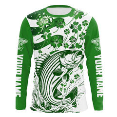 Maxcorners Custom St Patrick'S Day American Flag Striped Bass Fishing Shirts, Patriotic Striper Fishing Jerseys LM0501