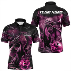 Maxcorners Black And Pink Thunder Lightning Custom Dragon Bowling Team Shirts For Men, Bowling Uniform