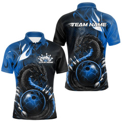 Maxcorners Custom Black And Blue Dragon Bowling Jerseys, Dragon Bowling Team Men Polo Shirt