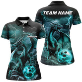 Maxcorners Black And Blue Thunder Lightning Custom Dragon Ladies Bowling Team Shirts, Bowling Uniform