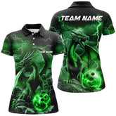 Maxcorners Black And Green Thunder Lightning Custom Dragon Ladies Bowling Team Shirts, Bowling Uniform