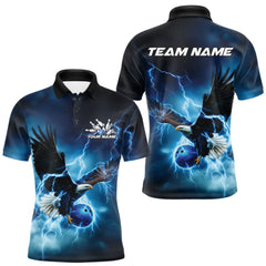 Maxcorners Custom Blue Thunder Lightning Eagle Bowling Men Polo Shirts, Eagle Bowling Team Jerseys LM2011