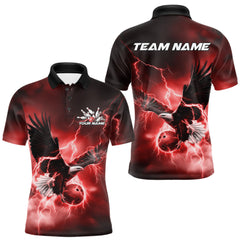 Maxcorners Custom Red Thunder Lightning Eagle Bowling Men Polo Shirts, Eagle Bowling Team Jerseys LM2011