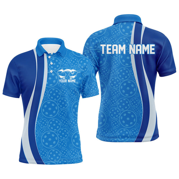 Maxcorners Custom Blue Pickleball Pattern Polo Shirts For Men, Pickleball Tournament Team Shirt