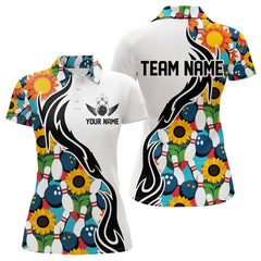 Maxcorners Custom Sunflower Bowling Pattern Polo Shirts For Men Sunflower Bowling Team Shirts