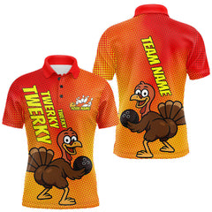 Maxcorners Custom Funny Twerky Turkey Bowling Polo Shirts For Men, Thanksgiving Bowling Shirt LM2608