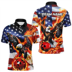 Maxcorners Custom USA Eagle Bowling Polo Shirts For Men, Patriotic Bowling League Shirt LM0910