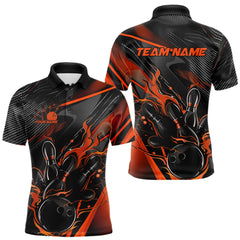 Maxcorners Custom Black And Orange Flame Bowling Team Men Polo Shirts, Fire Bowling Jerseys LM2608