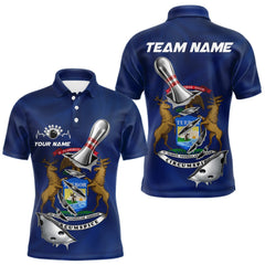 Maxcorners Custom Michigan State Flag Silver Bowling Ball And Pin Patriotic Bowling Shirts For Men LM2901