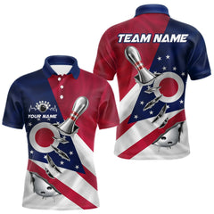 Maxcorners Custom Ohio State Flag Silver Bowling Ball And Pin Patriotic Bowling Shirts For Men LM2901