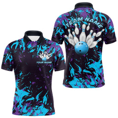 Maxcorners Custom Blue And Purple Camo Men Bowling League Shirt, Bowlers Jerseys Tournament Outfit LM2901