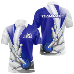 Maxcorners Custom Blue Bowling Polo Shirts For Men, Bowling Team Shirt Bowlers Outfit LM1625