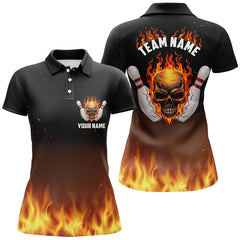 Maxcorners Personalized Men Bowling Shirts, Flame Skull Team Bowling Jerseys For Bowling Players