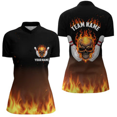 Maxcorners Personalized Men Bowling Shirts, Flame Skull Team Bowling Jerseys For Bowling Players