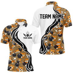 Maxcorners Custom Cute Funny Ginger Tabby Cat Bowling Men Polo Shirts, Cat Bowling Team Shirt 4 LM2512