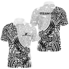 Maxcorners Custom Black And White Tribal Tattoo Pattern Polynesian Owl Bowling Men Polo Shirts