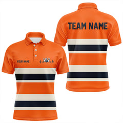 Maxcorners Custom Classic Retro Orange Bowling Polo Shirts For Men, Bowling Team Shirt With Name