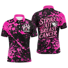 Maxcorners Black And Pin Strike Out Breast Cancer Pink Ribbon Custom Breast Cancer Bowling Shirts For Men LM1610