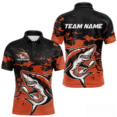 Maxcorners Custom Black And Ornage Camo Shark Bowling Team Men Polo Shirts, Bowling Tournament Shirt LM283