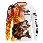 Maxcorners Flame American Flag Custom Bass Fishing Shirts, Patriotic Bass Long Sleeve Fishing Jerseys LM0501