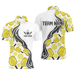 MaxCorners Pickleball Yellow Pattern Customized Name, Team Name 3D Polo Shirt For Men