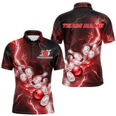 Maxcorners Custom Red Thunder Lightning Bowling Polo Shirts For Men, Bowling League Shirt MT0609