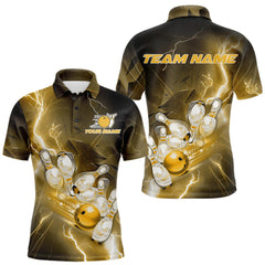 Maxcorners Custom Yellow Thunder Lightning Bowling Polo Shirts For Men, Bowling League Shirt MT0609