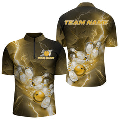 Maxcorners Custom Yellow Thunder Lightning Bowling Polo Shirts For Men, Bowling League Shirt MT0609