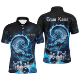 Maxcorners Custom Black And Blue Thunder Lightning Dragon Bowling Polo Shirts For Men Bowling Jerseys