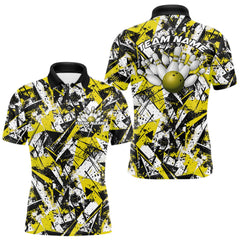 Maxcorners Custom Graffity Yellow Camo Bowling Team Men Polo Shirts, Camouflage Bowling Jerseys LM0412