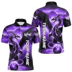 Maxcorners Custom Purrple Thunder Lightning Dragon Bowling Polo Shirts For Men And Women, Dragon Bowling Uniform