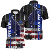 Maxcorners Custom American Flag Lightning Strike Bowling Shirts For Team, Patriotic Bowling Jerseys